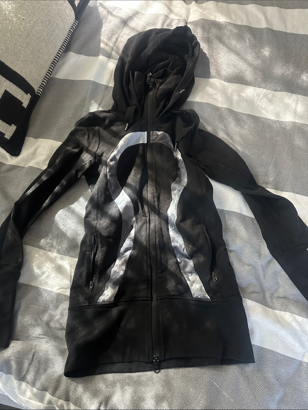 lululemon athletica Black Hooded Zip Jacket with Silver Accents